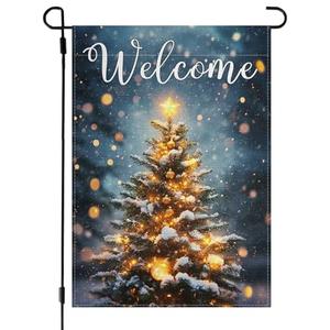 Christmas Garden Flag 12 X 18 Inch Double Sided Outside Christmas Decor Stocking Stuffers for Outdoor Decorations Welcome Flags for Outside Pine Tree Snowflake Winter Festive Holiday Yard Flags Decor