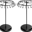 QWORK Spinning Jewelry Tree Display Stand, Jewelry Organizer with 23 Hooks, Black, 2 Pack