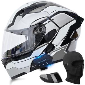 Bluetooth Modular Motorcycle Helmets, DOT Approved Flip Up Full Face Motorcycle Dual Visor Helmet, with Dual Speakers and Microphone, for Adults Men and Women, Large 