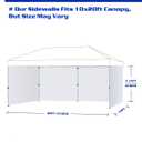 Fanpat 10x20ft Canopy Sidewalls fit 10x20ft Pop Up Tent, Waterproof 99% UV Protection Privacy Enclosure for Outdoor Events and Party, White (4Pcs Sidewalls Only, Frame and Top Not Included)