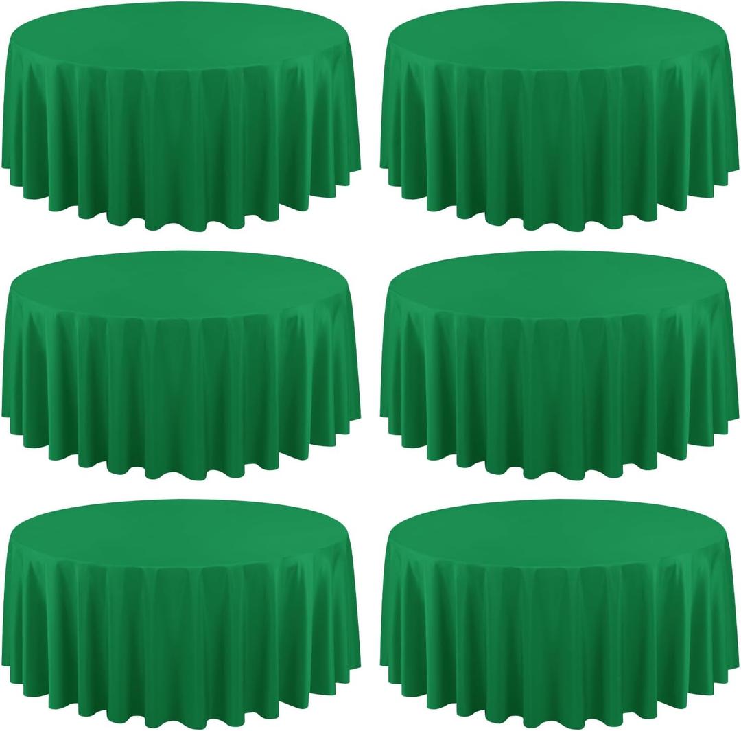 6 Pack Green Round Tablecloths - 90 Inch, Polyester Table Cover for Round Tables, Stain and Wrinkle Resistant Washable Fabric, Perfect for Wedding Banquets and Parties