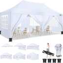 COBIZI 10x20ft Pop Up Canopy Tent with 6 Removable Sidewalls, Easy Up Commercial Canopy, Waterproof and UV50+ Gazebo with Portable Bag, Adjustable Leg Heights,Party Tents for Parties, with 4 Sandbags (White)