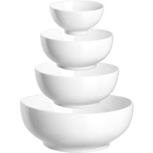 DOWAN Serving Bowls, Mixing Bowl Set, 70/30/20/8 Ounces Mixing Bowls for Kitchen, Soft White Serving Set, Serving Bowls Set of 4, Ceramic Bowl Sets for Eating Different Sizes