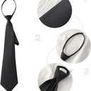 2 x Pre-tied Adjustable Necktie Narrow Necktie with Zipper，42cm Black Narrow with Zipper Trendy Unisex Casual Business (Black)