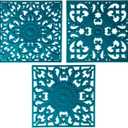 Silicone Trivets Mats for Hot Pots and Pans, Square Microwave Non Slip Mat for Table or Counter, Multi-Use Carved Hot Pads and Mats, Heat Resistant Big Teapot Coaster Set of 3 Teal