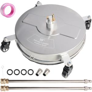 Hourleey 19" Pressure Washer Surface Cleaner, Stainless Steel Surface Cleaner with 4 Wheels for Concrete, Patio, Sidewalk, Deck, Pathway 1/4" Quick Connector, 2 Extension Wand, 4000 PSI