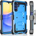 Tekcoo Holster Clip for Galaxy A15 5G Case [Tshell] Shock Absorbing [Built-in Screen] [Kickstand Locking Belt] Carrying Secure Swivel Defender Full Body Cover for Samsung Galaxy A15 5G Blue