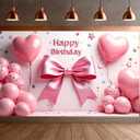 Pink Bow Birthday Banner Backdrop Coquette Bow Happy Birthday Party Decoration Photography Background for Women Girl (Pink Bow B)