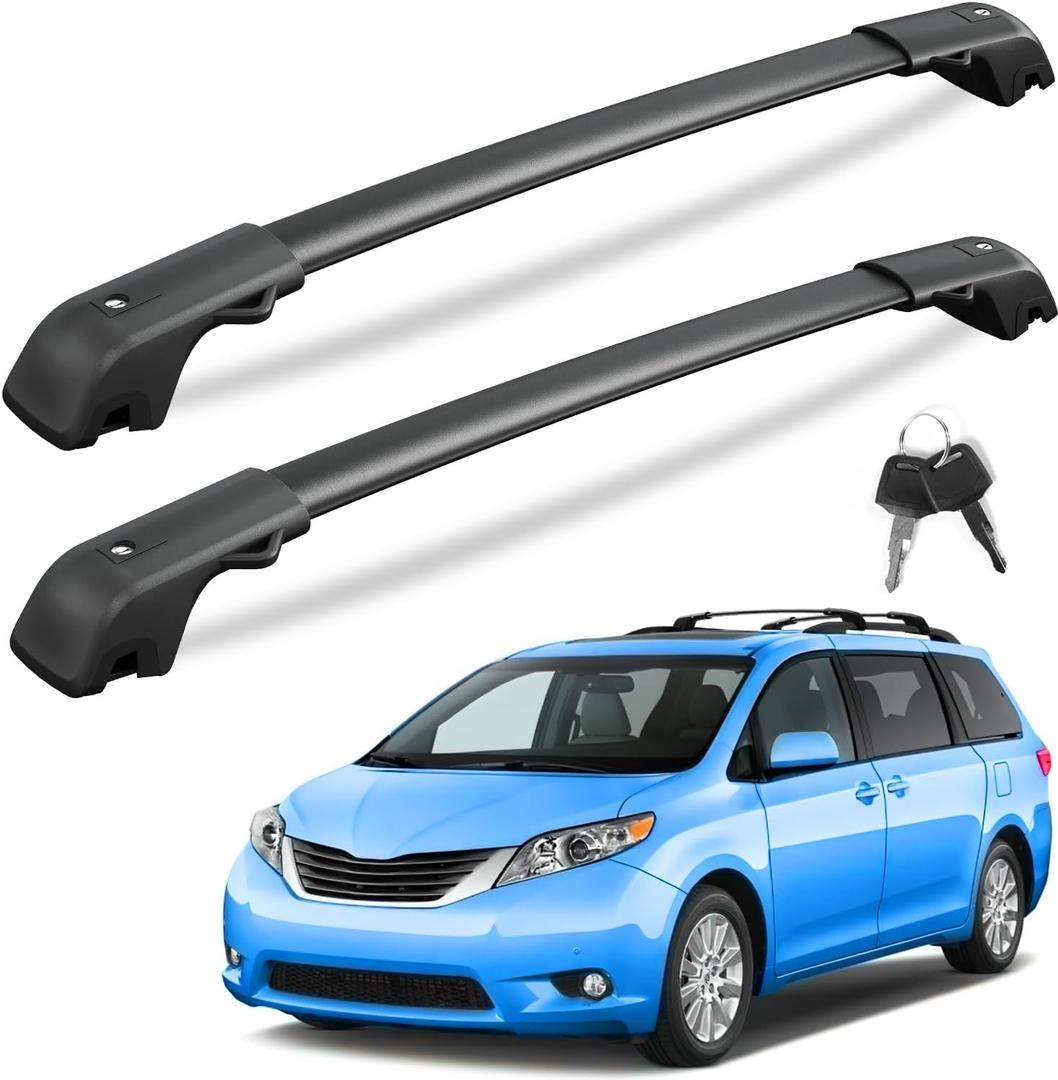 KINGGERI 300Lbs Lockable Roof Rack Cross Bars Compatible with Toyota Sienna 2011-2020 (with Raised Side Rails)Anti-Theft Aluminum Roof Rails Crossbars Rooftop Cargo Basket Carrier canoe Luggage Rails