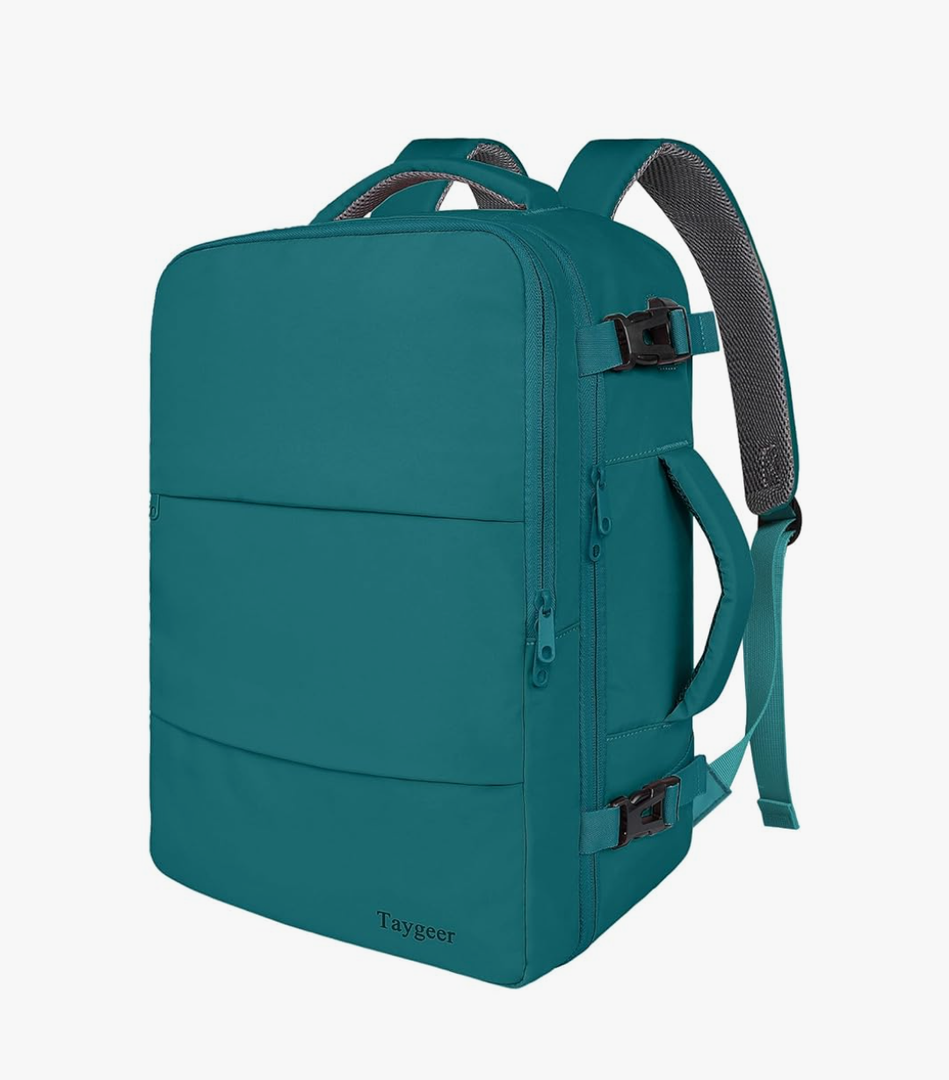 Taygeer Carry on Backpack for Men Women, Luggage Laptop Backpack for Airplane Travel with USB Charging Port, 35L Water Resistant Gym Weekender Bag for College Gift, Peacock Blue