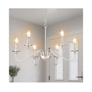 Depuley Modern Chandelier for Dining Room: 6-Light Brushed Nickel Farmhouse Hanging Ceiling Pendant Light Fixture for Kitchen Island - Industrial Vintage Candle Chandeliers for Living Room
