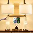 Crystal Table Lamps Modern 3-Way Dimmable Bedside Lamp with 2 USB Ports & AC Outlets for Living Room Bedroom Nightstand Lamp Night Light (Silver-2 Pack)