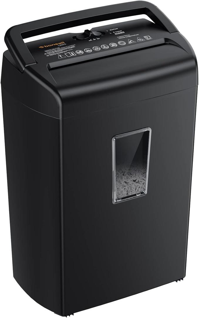 Bonsaii 10-Sheet Home Shredder, Cross-Cut Paper Shredder, Shreds Credit Cards/Staples/Clips, Small Office Shredder Machine with 21L Wastebasket & Transparent Window, Black