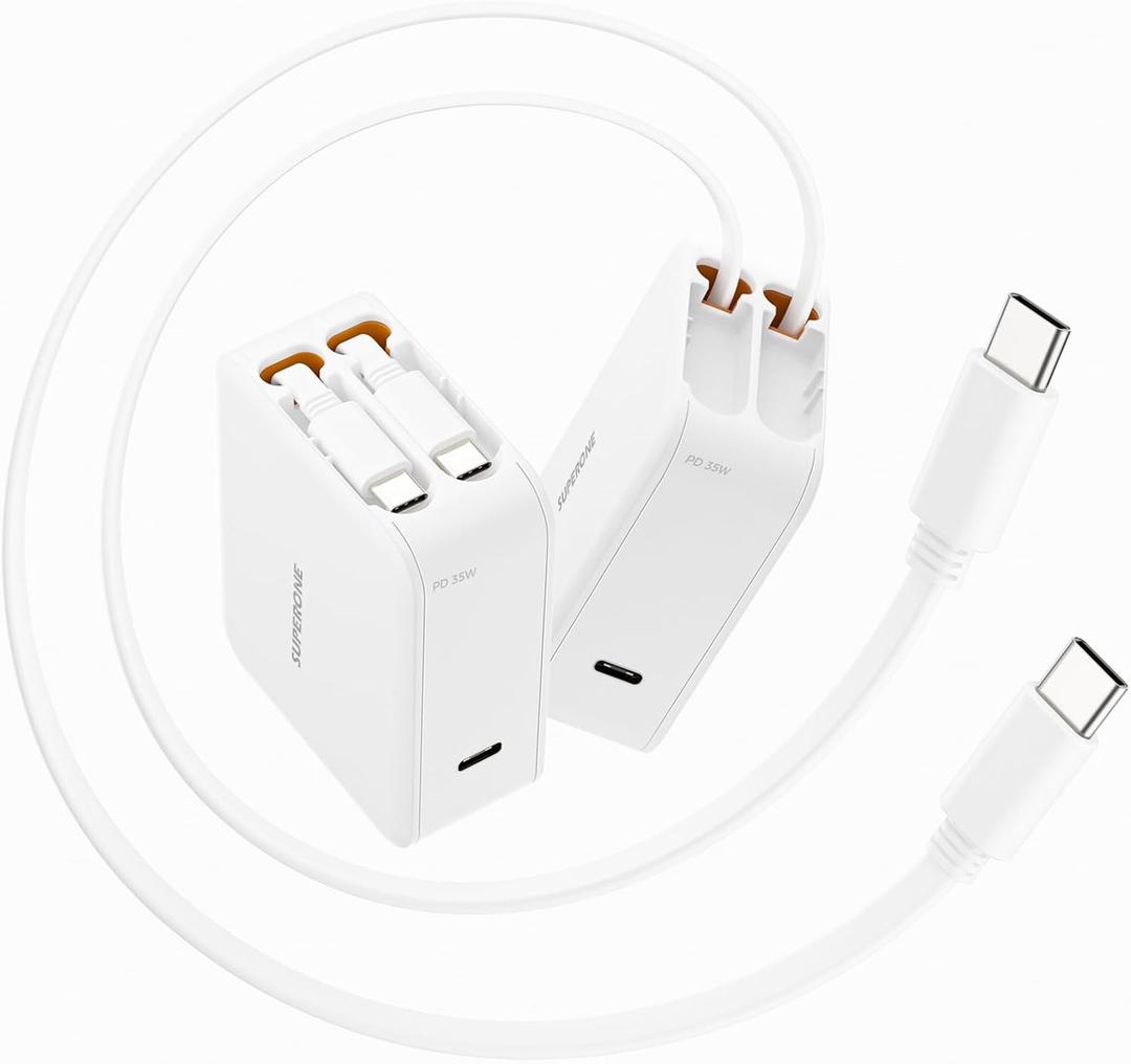 SUPERONE 3-in-1 Retractable Wall Charger with Dual USB C Cables, 62W Fast Charging 3-Port USB C Retractable Phone Charger for iPhone 17 Pro Max Air/16/15/14/13/12 Series, iPad, Samsung, Tablet, Pixel