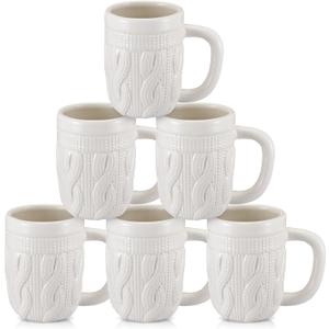 Baderke Christmas Mugs Set of 6 Sweater Ceramic Mug 13.5 oz White Sweater Coffee Mug Christmas Themed Design Cup Set for Coffee Tea Hot Chocolate Presents