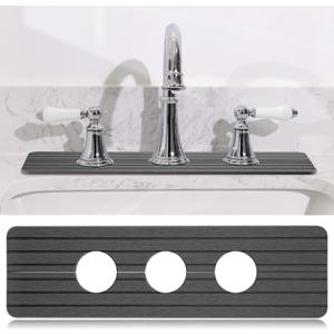 Teenyyou 3 Hole Gray Faucet Mat for Kitchen Sink Bathroom 15.94" x 4.92" Kitchen Faucet Absorbent Mat Diatomite Splash Guard Quick Drying Stone Drip Catcher Hole 2.36" Holes Spaced About 1.65"