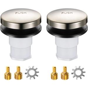 Dreyoo Bathtub Pop up Drain Stopper, Bathtub Drain Plug with 3/8'', 5/16'' Thread Studs and Star Shape Lock Washer, Tip Toe Shower Stopper Universal(2 Pack,Brushed Nickel)
