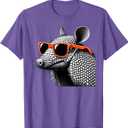 Cool Armadillo Wearing Sunglasses Graphic Art T-Shirt, Size Medium