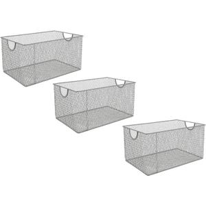 YBM Home Kitchen Pantry Organizer Wire Basket for Shelves, Cabinets, Pantry, Countertop, Mesh Open Storage Bin Metal Basket for Organizing Food Supplies 13.3x8.5x6.5, Pack of 3, Silver