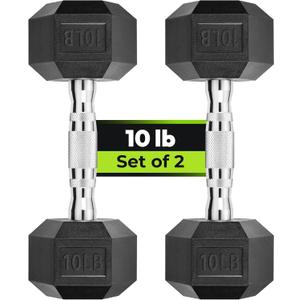 Hex Dumbbell Set, 2.5-65 lb Rubber Encased Exercise & Fitness Dumbbells, Weights Dumbbells Set of 2, Hand Weight for Strength Training (10 lb, Pair)