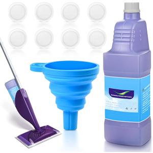 Upgraded Refillable Bottle for Swiffer Wet Jet Mop  1250ml /42.3 FL OZ, Leak-Proof HDPE Solution Refill Bottle with 8 Silicone Gaskets & 1 Funnel,Easy Install for Use with Any Cleaning Solution