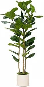 Artificial Fiddle Leaf Fig Tree 6FT with White Tall Planter-Large Faux Tree Tall Fake Floor Plant in Pot,Artificial Plants Indoor for Home Office Living Room Décor(Lyrata 6FT)