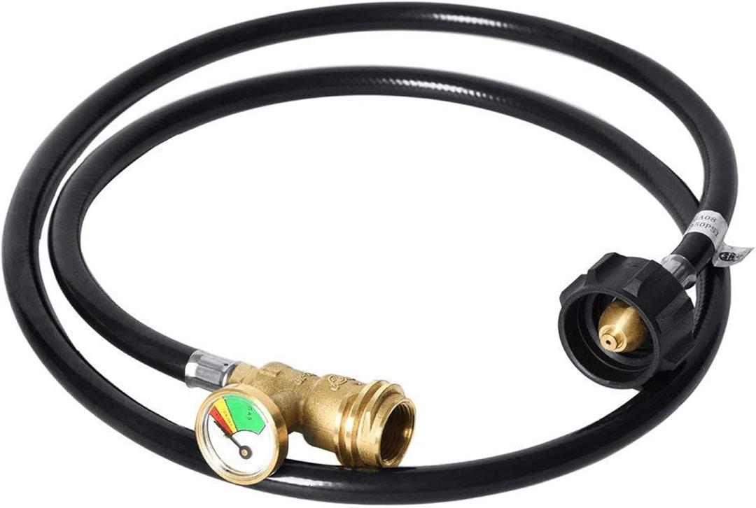 GGC 4 Feet Propane Tank Hose with Gauge, LP Gas Hose Replacement for Propane Tank, RV, Gas Grill, Heater, Fire Pit and Most Propane Appliances, Male QCC/POL Fittings