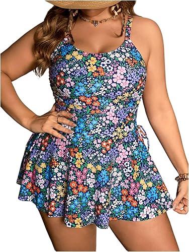 SOLY HUX Women's Plus Size Tankini Swimsuits Floral Print Swim Dress and Bikini Bottom Two Piece Bathing Suit 1XL SOLY HUX Women's Plus Size Tankini Swimsuits Floral Print Swim Dress and Bikini Bottom Two Piece Bathing Suit 1XL