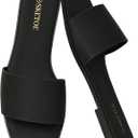 Womens Flat Sandals Comfortable Square Open Toe Summer Flats Casual Dressy Sandals for Women (7.5, Black)