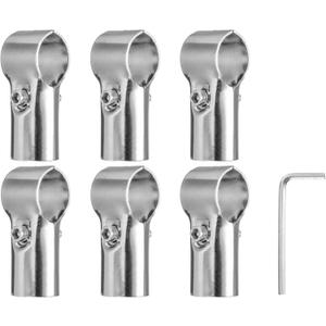 uxcell 6Pcs 180 Degree Structural Pipe Connectors 2 Way End Rails Clamp with Wrench Stainless Steel Corner Pipe Fittings for DIY Shelf Garden Support 1"/1.1" Fit Pipe Dia, Silvery
