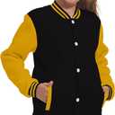 Mowbeat Kids Baseball Jacket Girls Bomber Jackets Boys Varsity Coats Top for Girl Sports Track Outerwear (Black Yellow, 6Years)