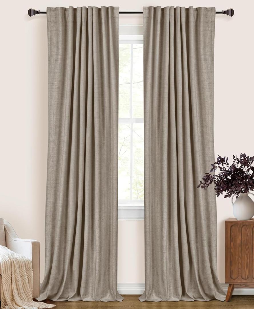 100% Blackout Shield Linen Blackout Curtains for Bedroom 72 Inches Long, Back Tab/Rod Pocket Living Room Drapes, Thermal Insulated Blackout Curtains 2 Panels Set, 50" W x 72" L, Faux Linen