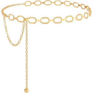 SUOSDEY Gold Silver Waist Chain Belt for Women,Fashion Metal Adjustable Chain Belts for Dresses (Fit for Waist up to 36 inches, 13-gold(oval))