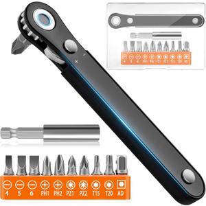 Right Angle Screwdriver Set Mens Gifts, Mini Ratcheting 90 Degree Offset Screwdriver Pocket Mini Low Profile Ratchet Wrench Bit Socket Set Sewing Machine Tool Stocking Stuffers Mens Gifts for Him (Orange)