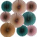 2 x Kosiz 18 Pcs Boho Classroom Hanging Decoration Boho Paper Fans Soft Colored Pom Poms Country School Hanging Fans Tissue Paper Flower for Room Classroom Birthday Party Supplies Decoration