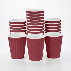 Restaurantware 12 Ounce Ripple Wall Disposable Coffee Cups, 500 Insulated Crimson Paper Tumblers with Rolled Rim Design, Lids Sold Separately for Hot Drinks like Tea, Hot Chocolate and More 100 Pack