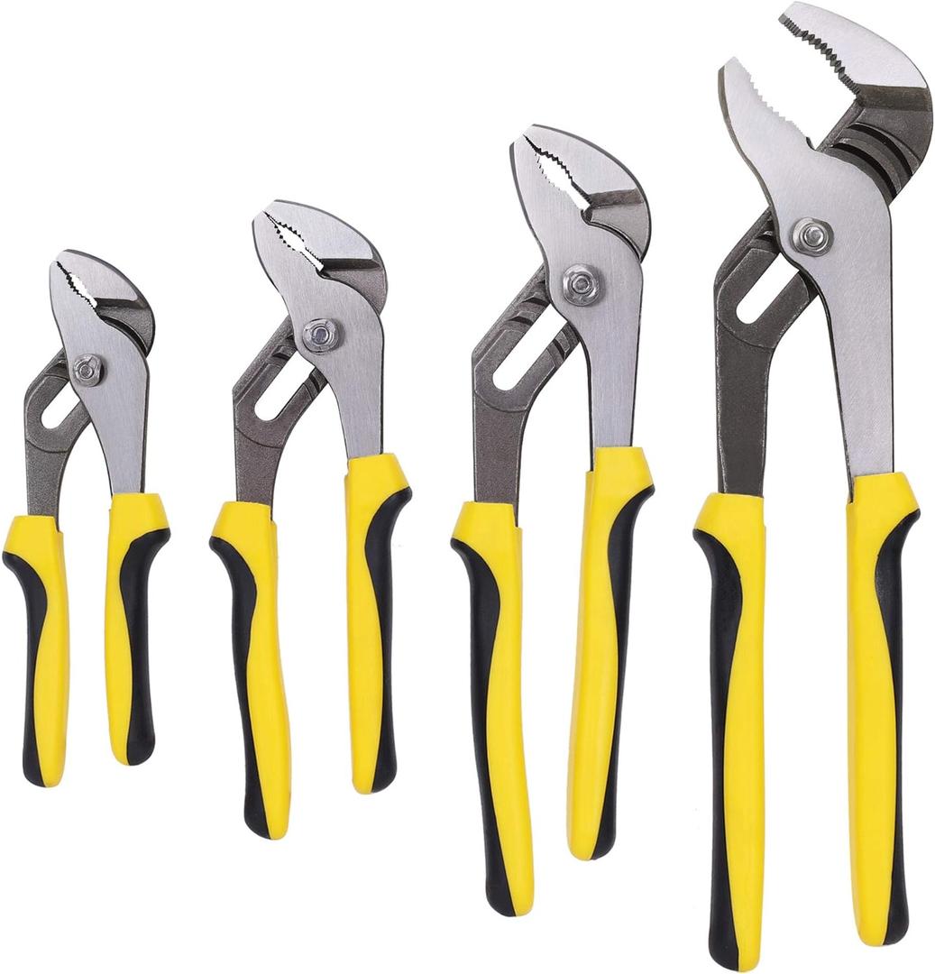 TOPLINE 4-piece Groove Joint Pliers Set with Bi-Material Handles, Tongue and Groove Pliers Set Included 12-in, 10-in, 8-in and 6-in, Perfect for Plumbing Repair and Basic Home Maintenance