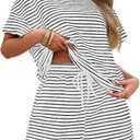 Tankaneo Womens Pajama Sets Striped 2 Piece Lounge Sets Short Sleeve Oversized T Shirts Drawstring Shorts Matching Set, XL, White