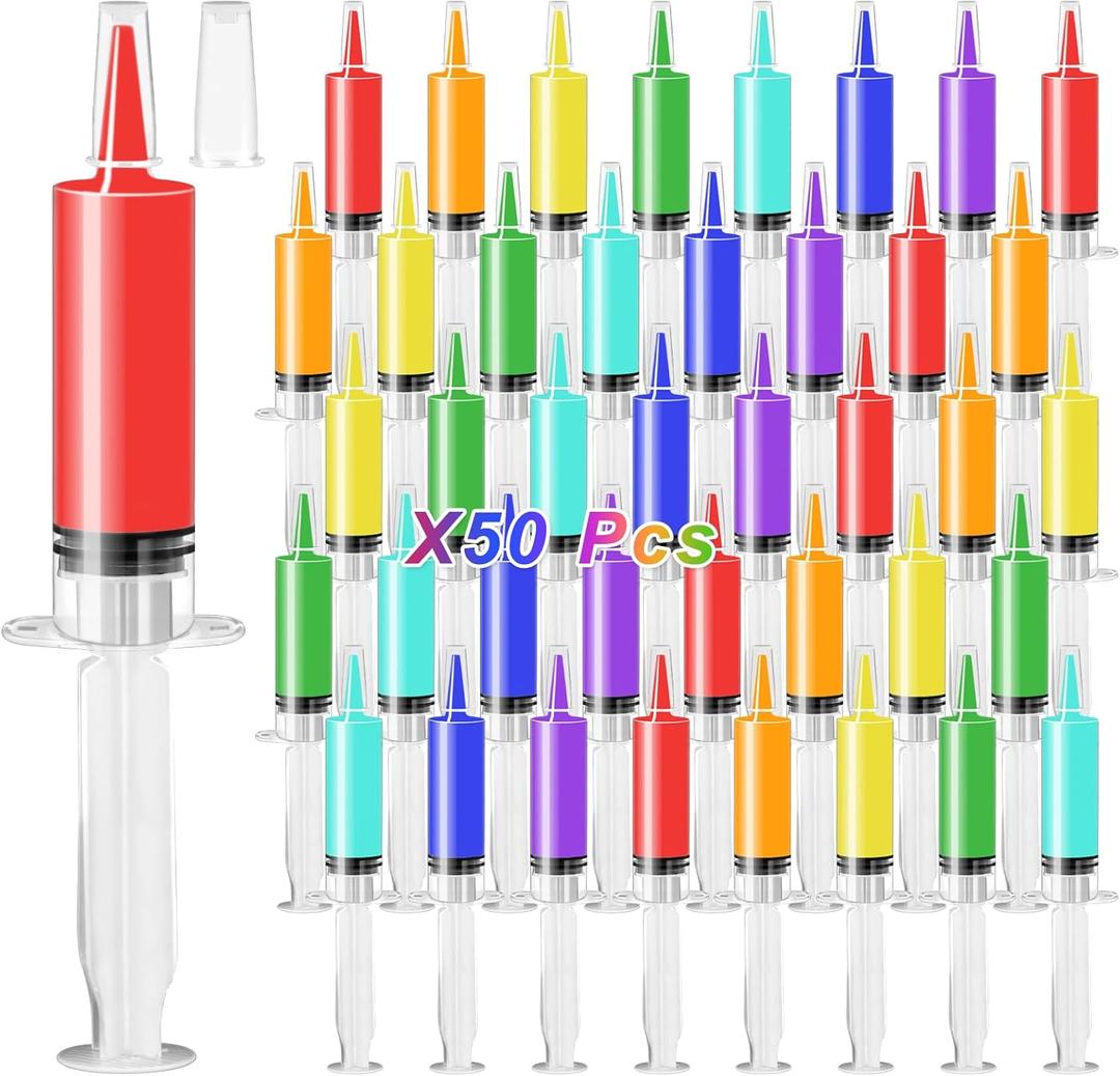 50 Pcs Halloween Syringe Shot Party Favors - 20ml Reusable Plastic Drink Syringes with Tip Caps for Jelly Shots, Trick-or-Treat Goodie Bag Fillers, Bachelorette and Nurses Graduation Supplies