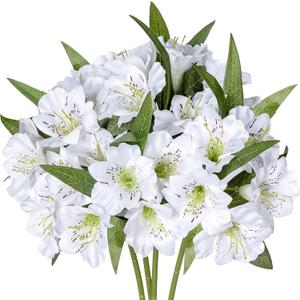 Alstroemeria Artificial Flowers 18 Long Stems Faux Bouquet Silk Petals Wedding Decoration Indoor DIY Crafts Table Centerpiece Home Decor Mothers Day Gift, 4pcs (White)