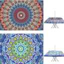 DoubleFill 2 Pcs Rectangular Outdoor Tablecloth with Umbrella Hole, Waterproof Elastic Fitted Camping Tablecloths for 5 Foot Table with Zipper - Ideal for Summer Garden Patio Picnic Party, 38'' x 63''