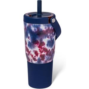 BrMate Resa 25oz 100% Leakproof Travel Tumbler w/Handle & Straw | Flexible SoftSip Straw | Silicone Sleeve for Durability | Stainless Steel | Cup Holder & Travel Friendly Water Bottle (Star Burst)