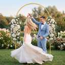 Toolterritary 7.2 FT Wedding Arch Backdrop Stand, Stable Heavy Duty Metal Wedding Arch Frame for Ceremony, Reinforced Balloon Arch Stand for Birthday Party & Baby Shower, Gold