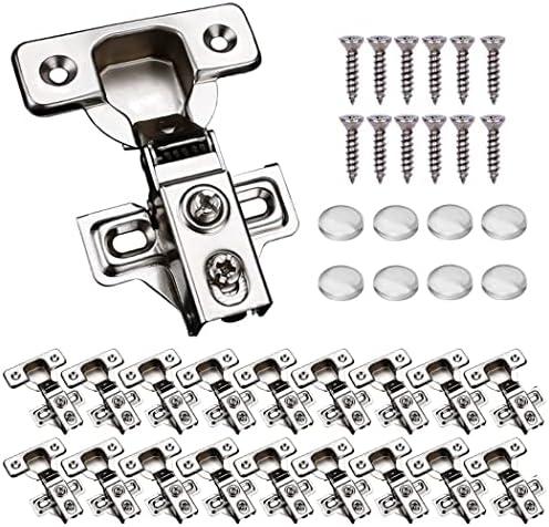 KONIGEEHRE 20 Pack Soft Close Cabinet Door Hinges for 1/2" Partial Overlay Cupboard, 100 Degree Opening Angel, Stainless Concealed Kitchen Cabinet Hinges with Mounting Screws and Manual