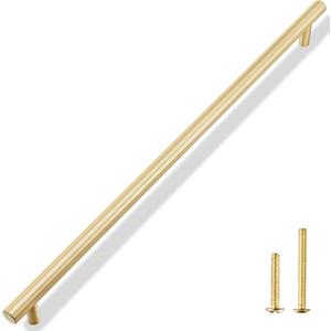 QOGRISUN 1-Pack Solid Brass Cabinet Pulls, Gold Long Drawer Handles, 18 Inch Hole Center for Large Kitchen Cabinets, Cupboard, Dresser, Wardrobe Closet Door, BrushecBrass Finish