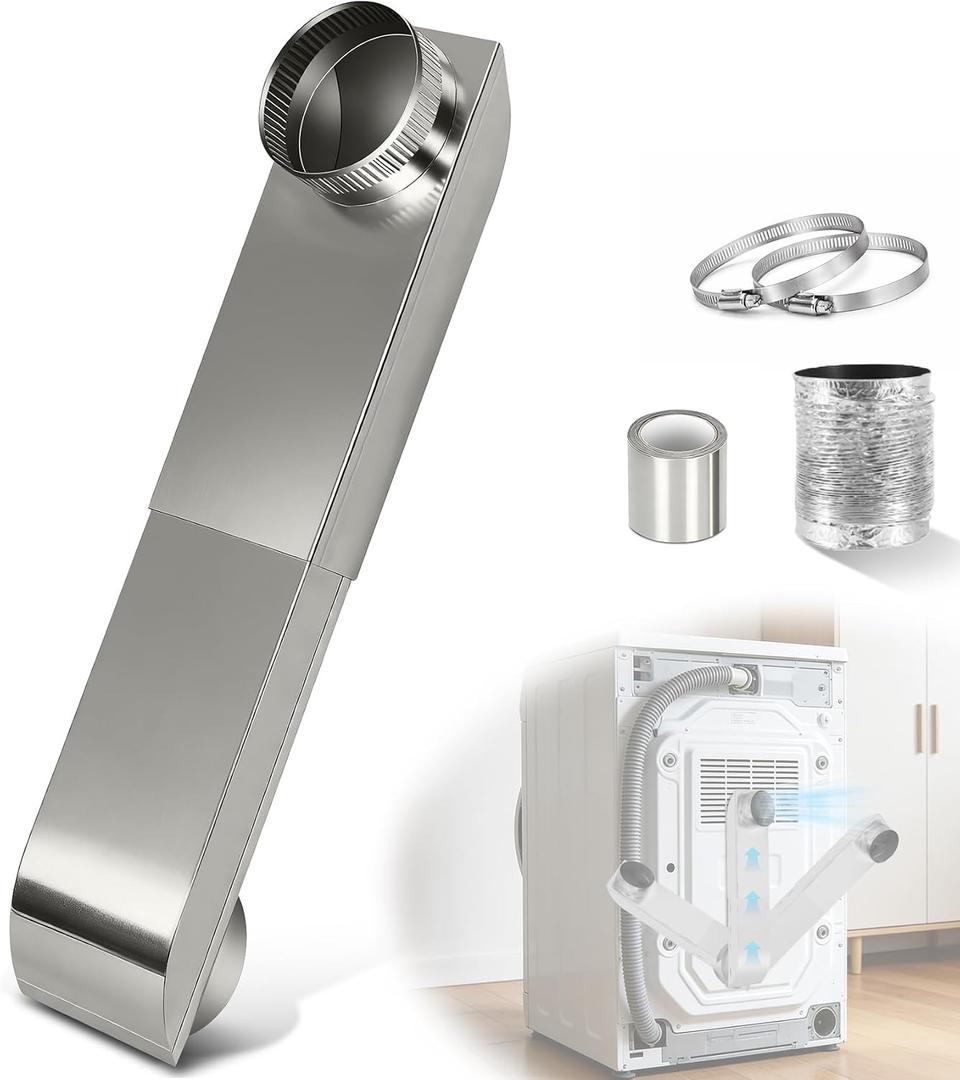 Periscope Dryer Vent Connector Kit, Upgraded 304 Stainless Steel with Silver Finish, Adjustable 12"-19" Telescoping Dryer Vent Duct, Slim Flat Design for Tight Spaces, OEM