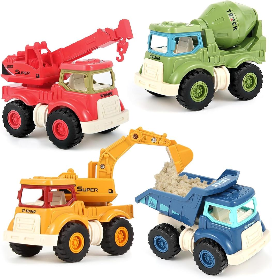 Construction Toys for 2 3 4 5 Years Old Boys Girls Kids Toddlers, Sandbox Excavator Toy Construction Truck Toys Vehicles Dump Crane Cement Mixer Truck, Christmas Birthday Gifts