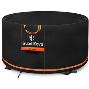 [Upgraded 1000D Heavy Duty Fabric] 36 Fire Pit Cover Round for 33- 36 Fire Pit/Tables, Waterproof Tear & Fade Resistant Firepit Cover with Buckle, Handle, Drawstring, Air Vent (36D x 20H,Black)