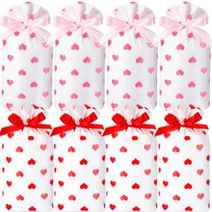 Sayglossy 100 Pcs Valentine's Day Treat Bags Small Drawstring Candy 6x9 Inch Bulk Heart Print Gift Snack Cookies Bags for Valentine Exchange Gifts Wedding Party Supplies