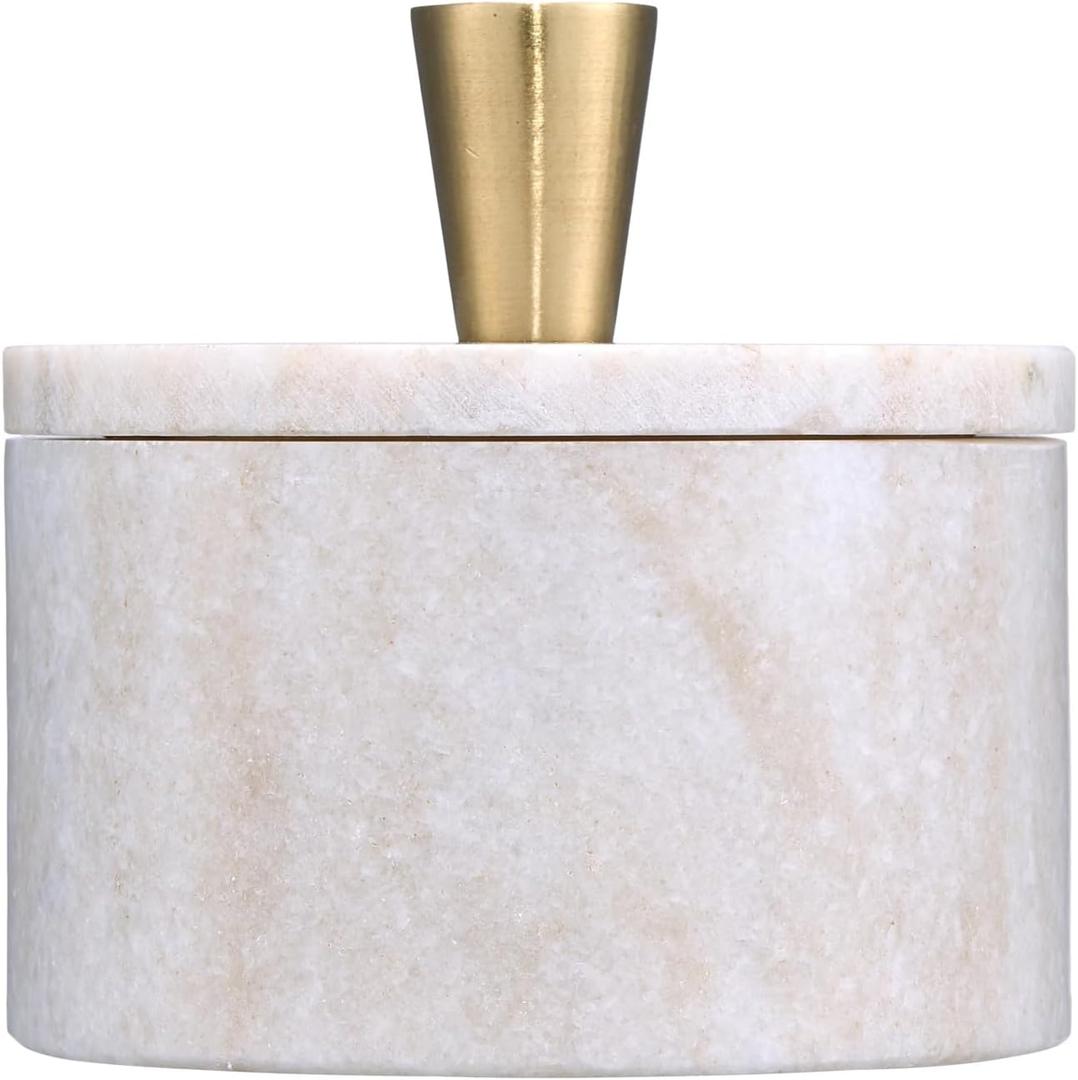 Queenza Marble Salt Cellar with Lid and Brass Knob (Brown)